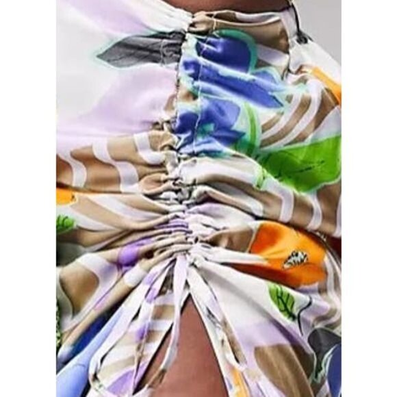 ASOS DESIGN Ruched Side Midi Skirt in Floral Swirl Print 8 NWT - Picture 5 of 8